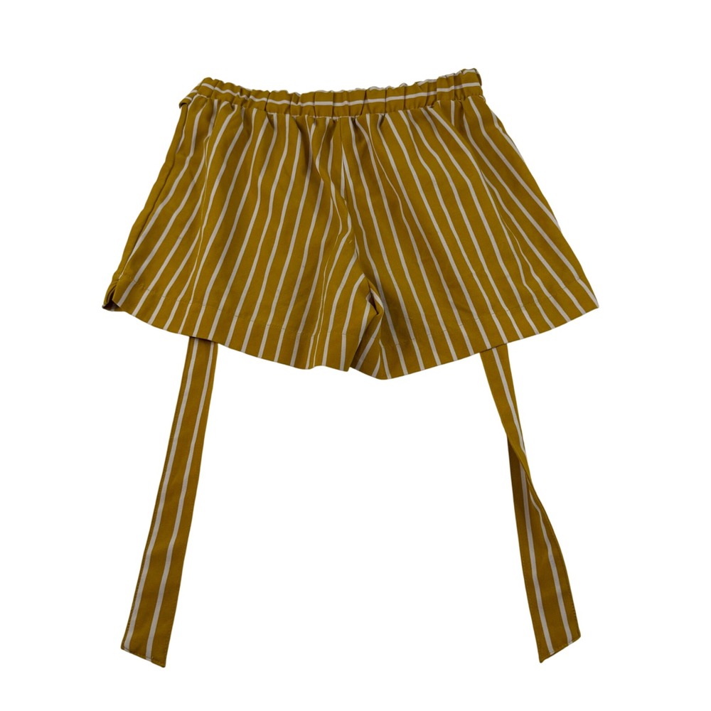 Mustard Yellow White Striped High Waist Tie Front Shorts Medium 910411-CH604